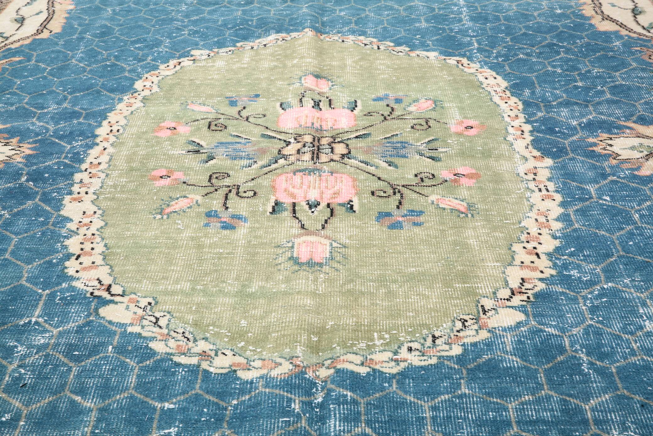 7x10 Blue & Green Handmade Turkish Vintage Rug, 211x320 Cm SK4996