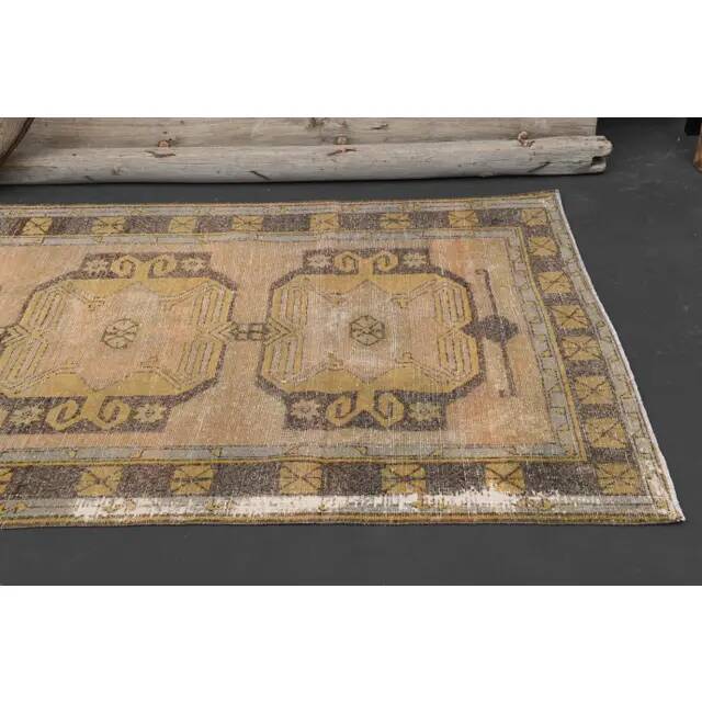 Vintage Turkish Oushak handmade wool copper cotton beige rug 138x420