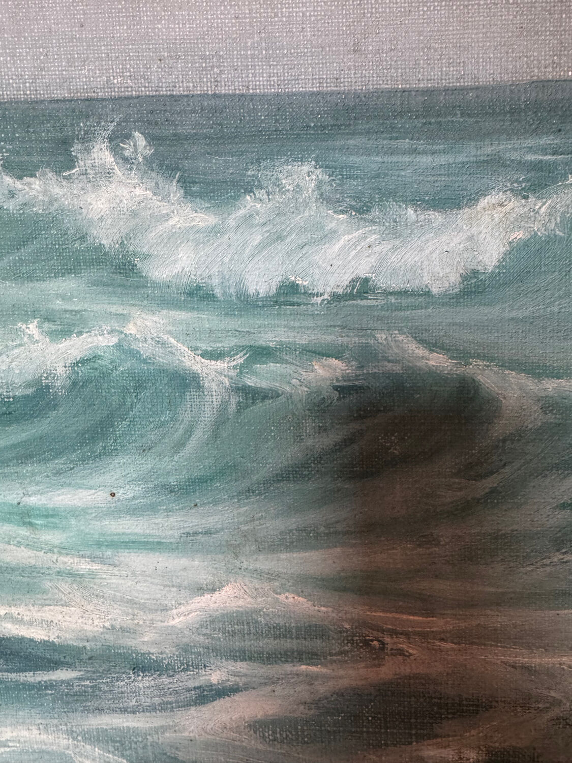 Ancient table, marine landscape, signed 20th century.