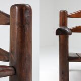 Pair of rustic wooden Wabi Sabi lounge chairs - 1950s
