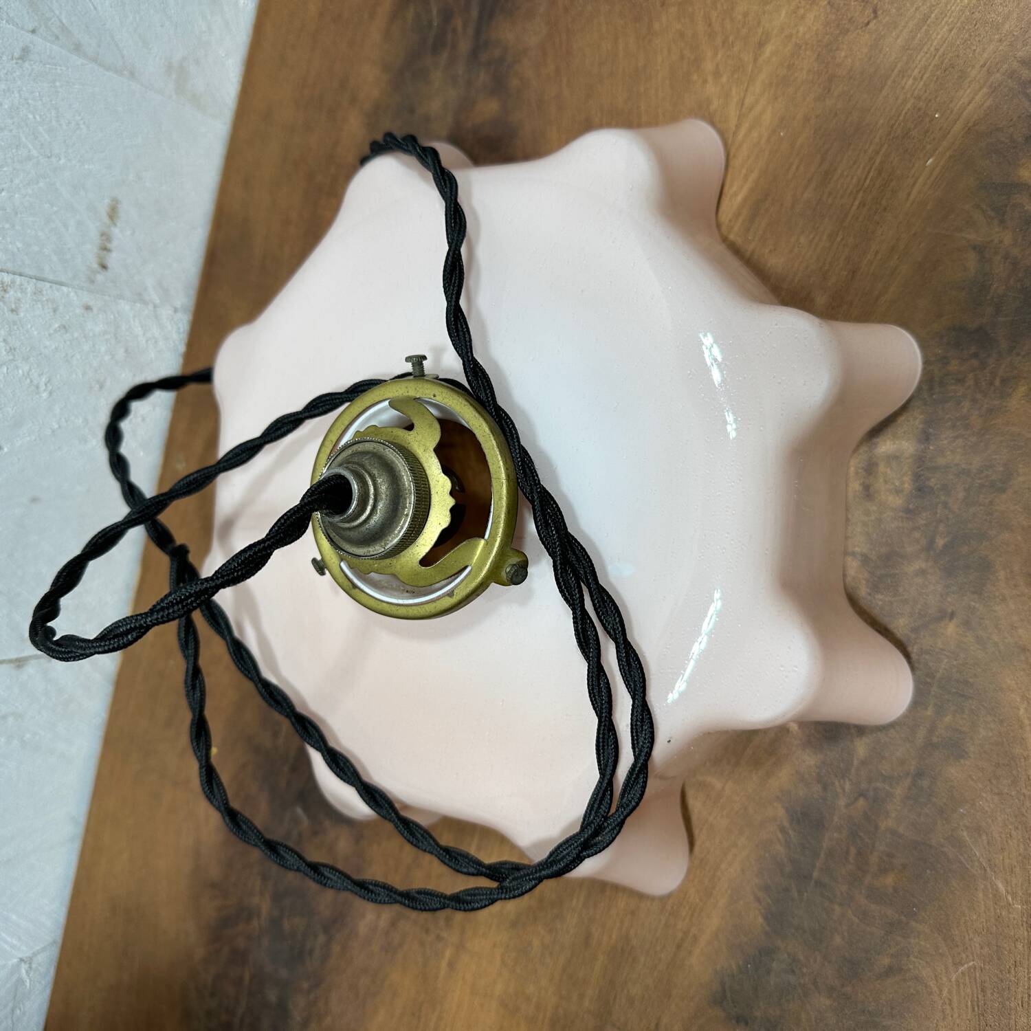 Pink opaline draped pendant light