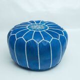 Moroccan leather pouf, Moroccan ottoman pouf, blue Moroccan pouf, Moroccan vintage, leather pouf