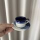 Set of 4 Vintage Studio Pottery Cups & Saucers – Hand Glazed Blue & White