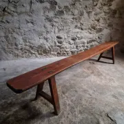 Antique farmhouse bench, 266 cm – oak and pine, 19th century, France