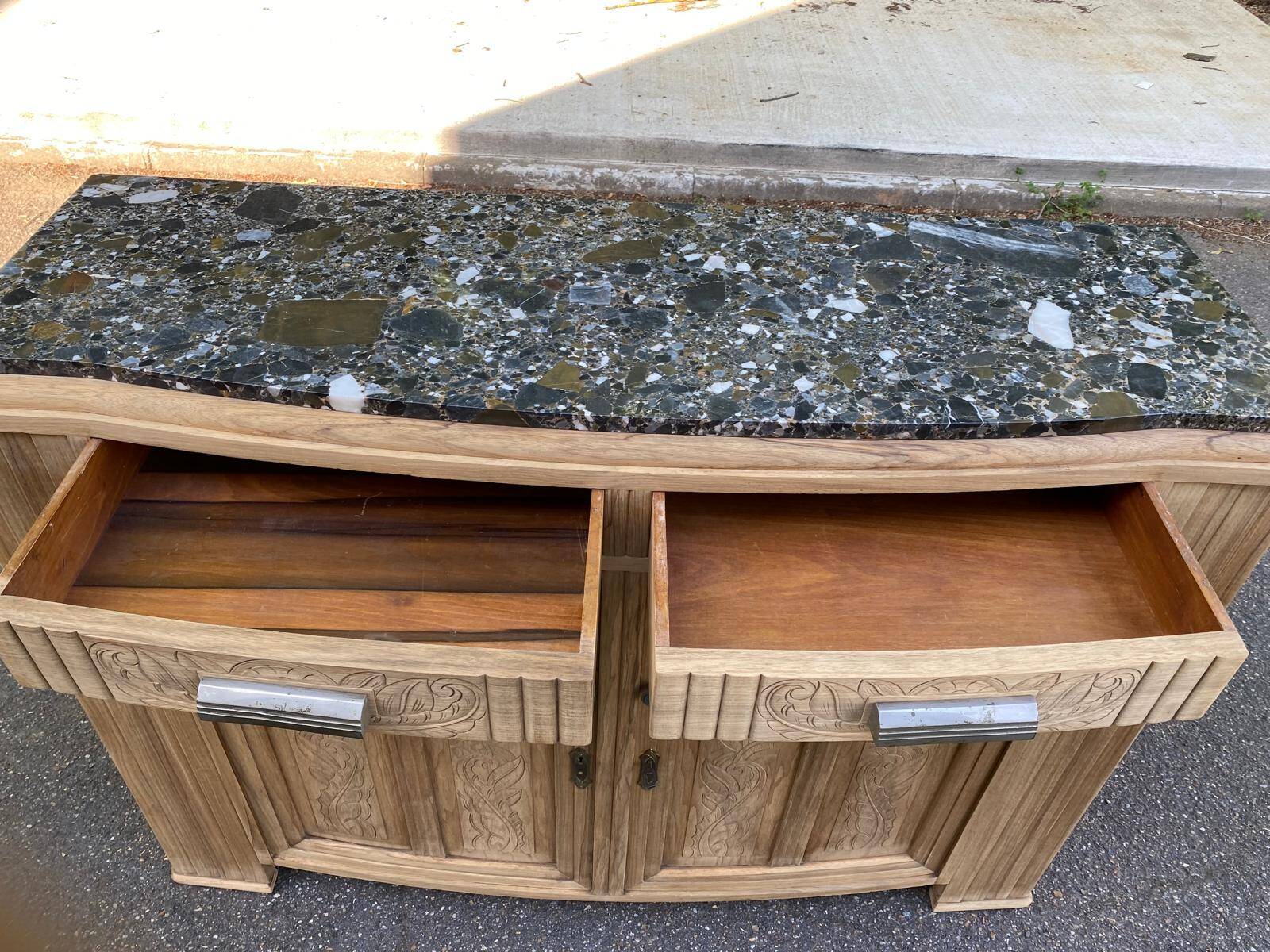 Renovated vintage art deco Parisian sideboard in solid wood and marble 152cm