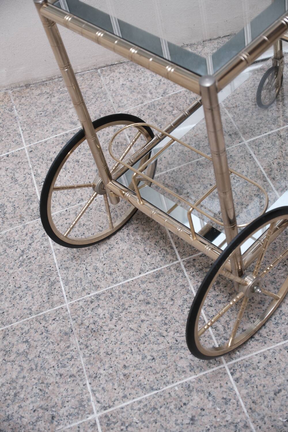 Vintage brass and glass bar trolley