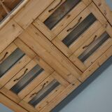 Meuble de mercerie hollandais vintage en pin et verre