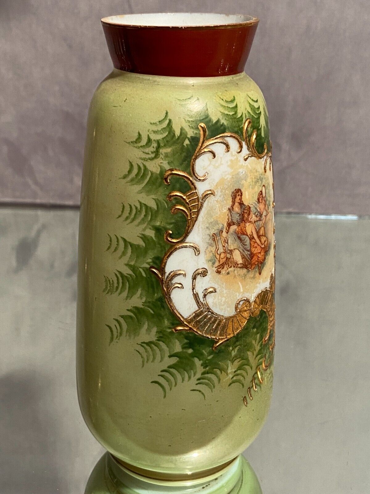 Opaline vase with fine nineteenth gold enamelled cartridge decoration