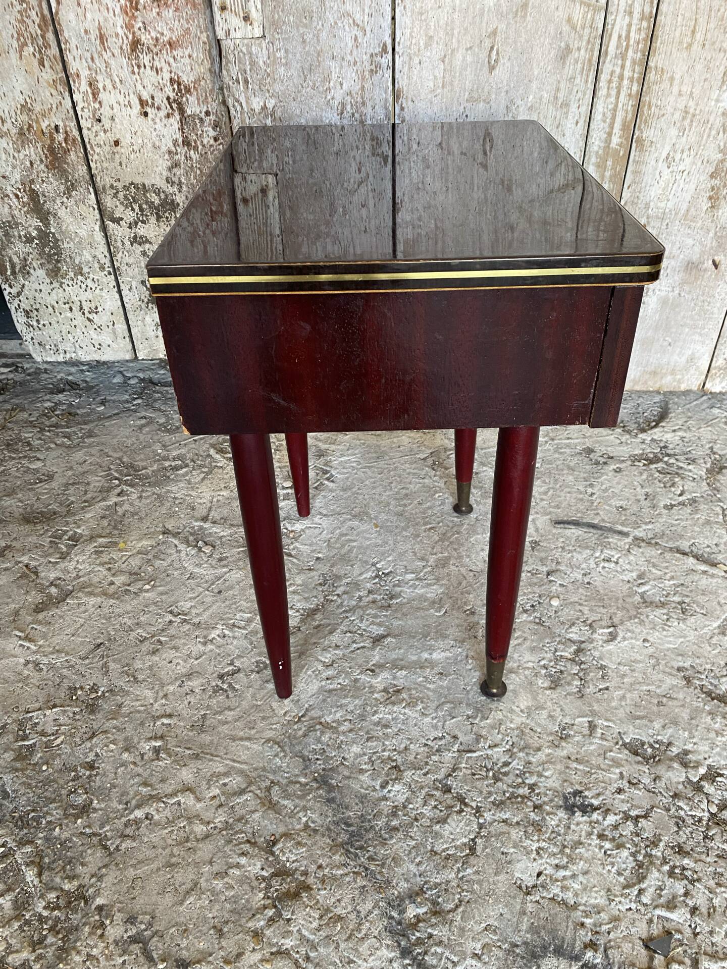 Antique Nightstand Lacquered Wood Drawer Mid-Century Vintage