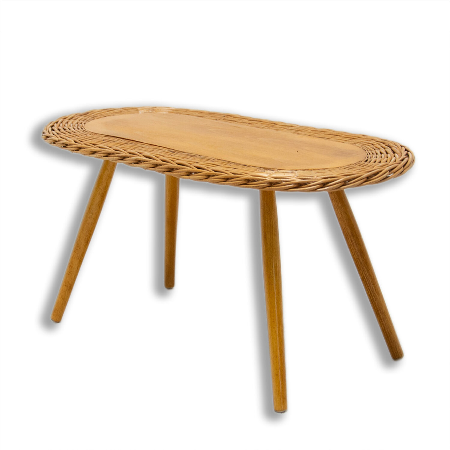 Mid century rattan stool by Jan Kalous for ÚLUV, 1960´s, Czechoslovakia