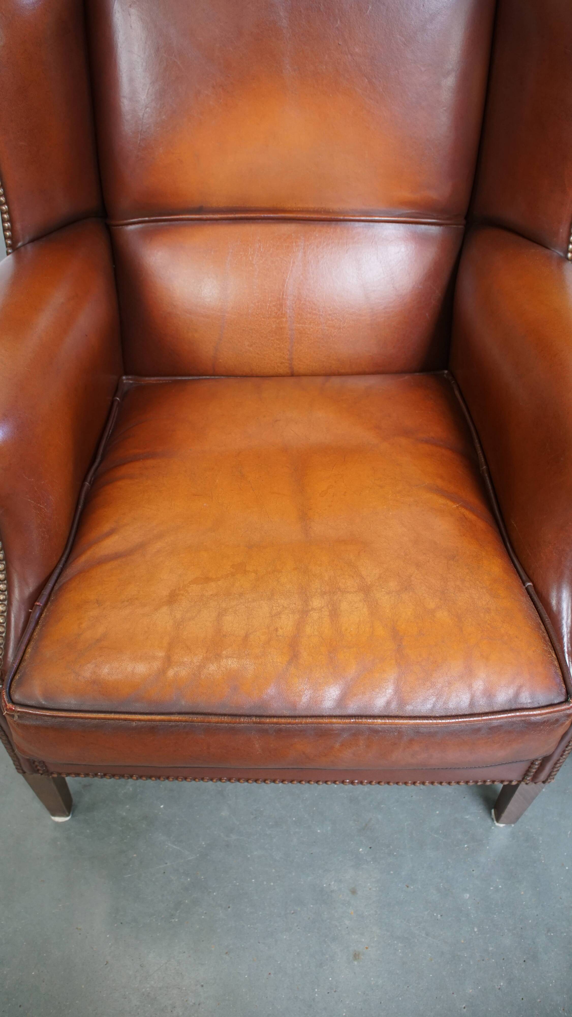 Set of 2 English style sheepskin leather wingback armchairs