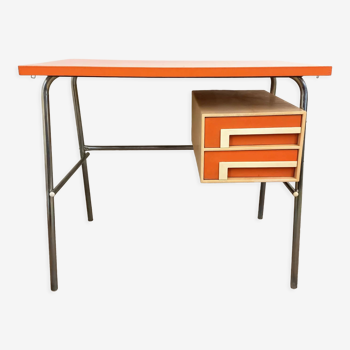 Vintage desk in orange wood and chrome 70s