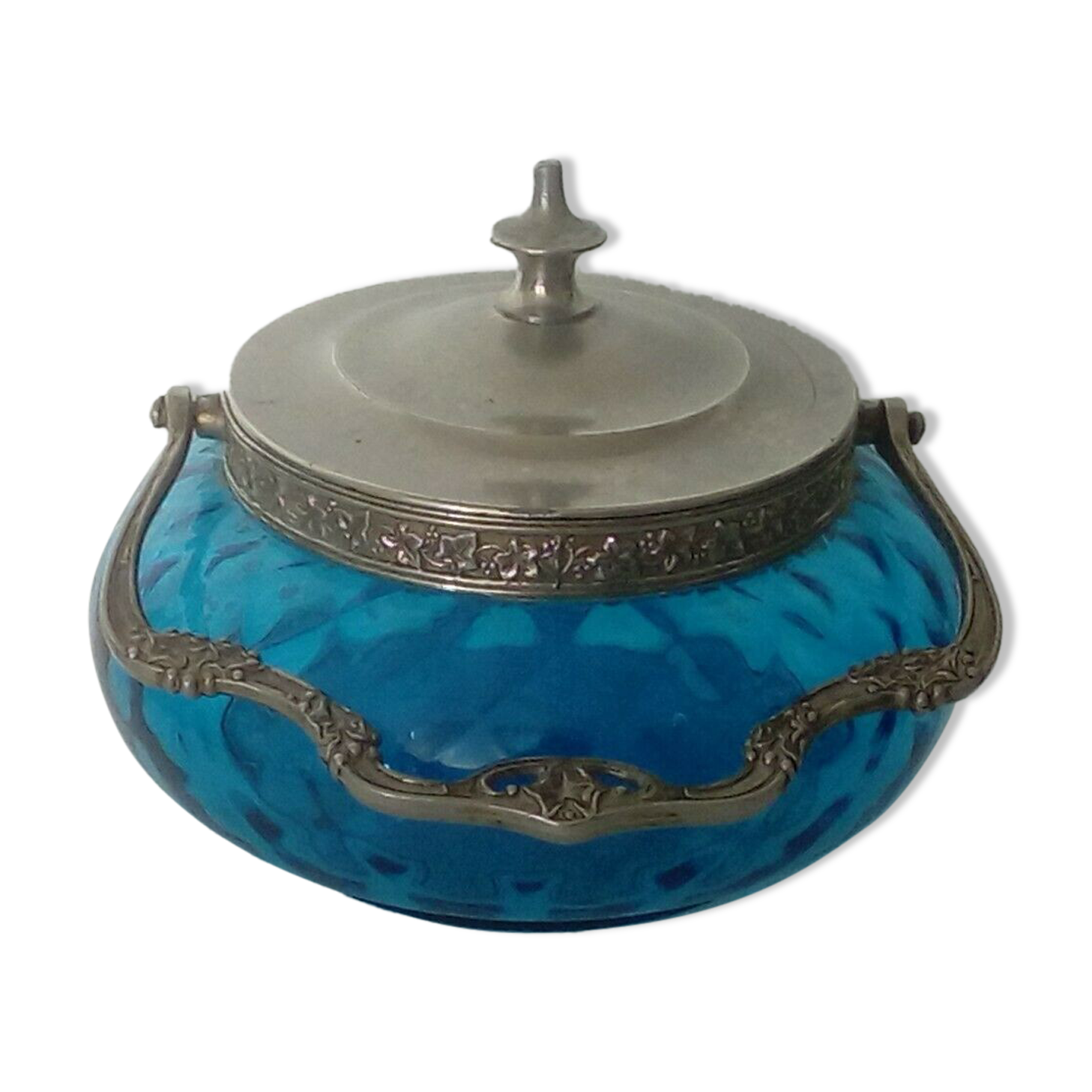 Pot to biscuit in verre bleu epoque art new debut xxy