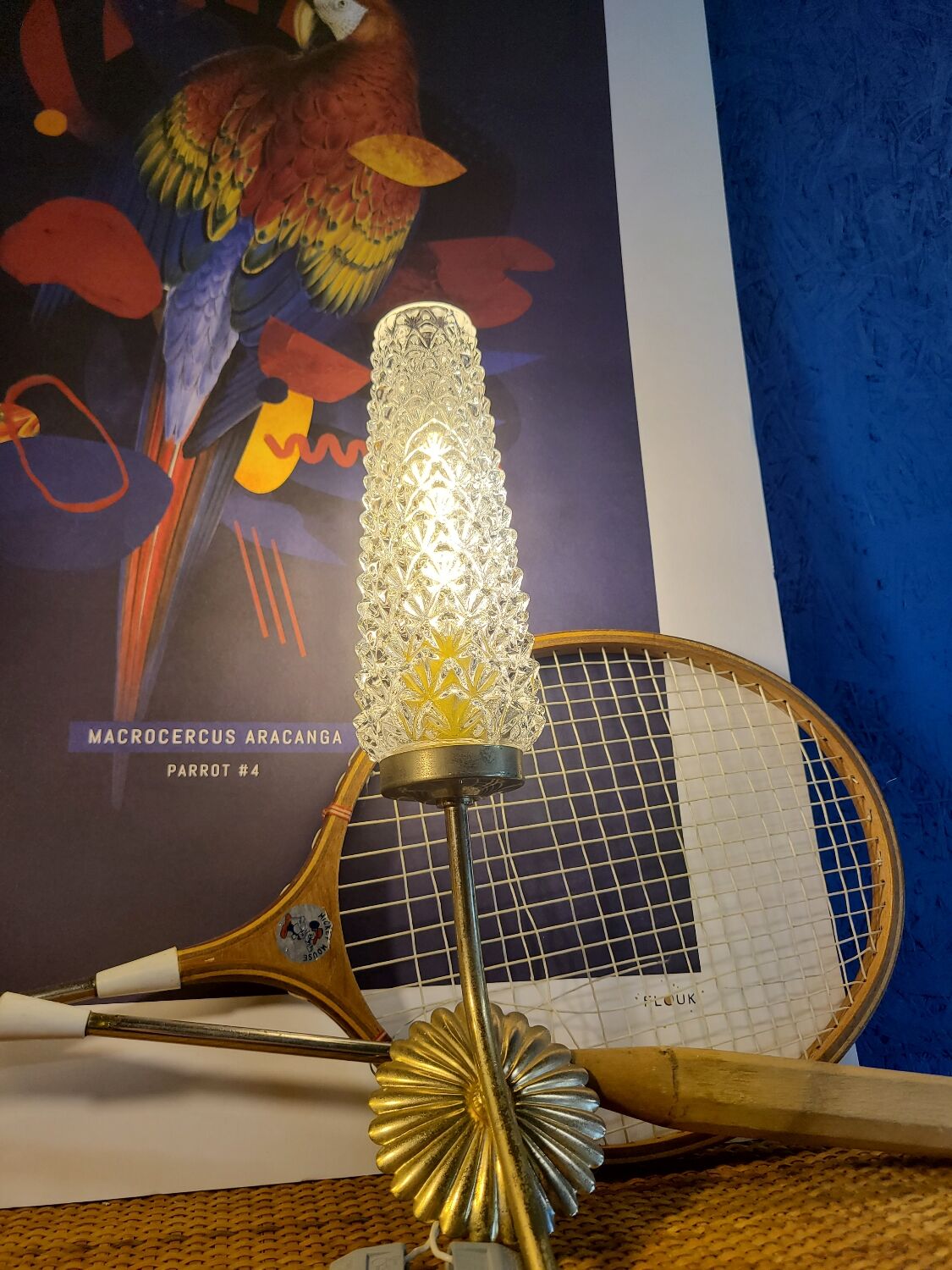 Pair of vintage 1970 glass and metal wall lights