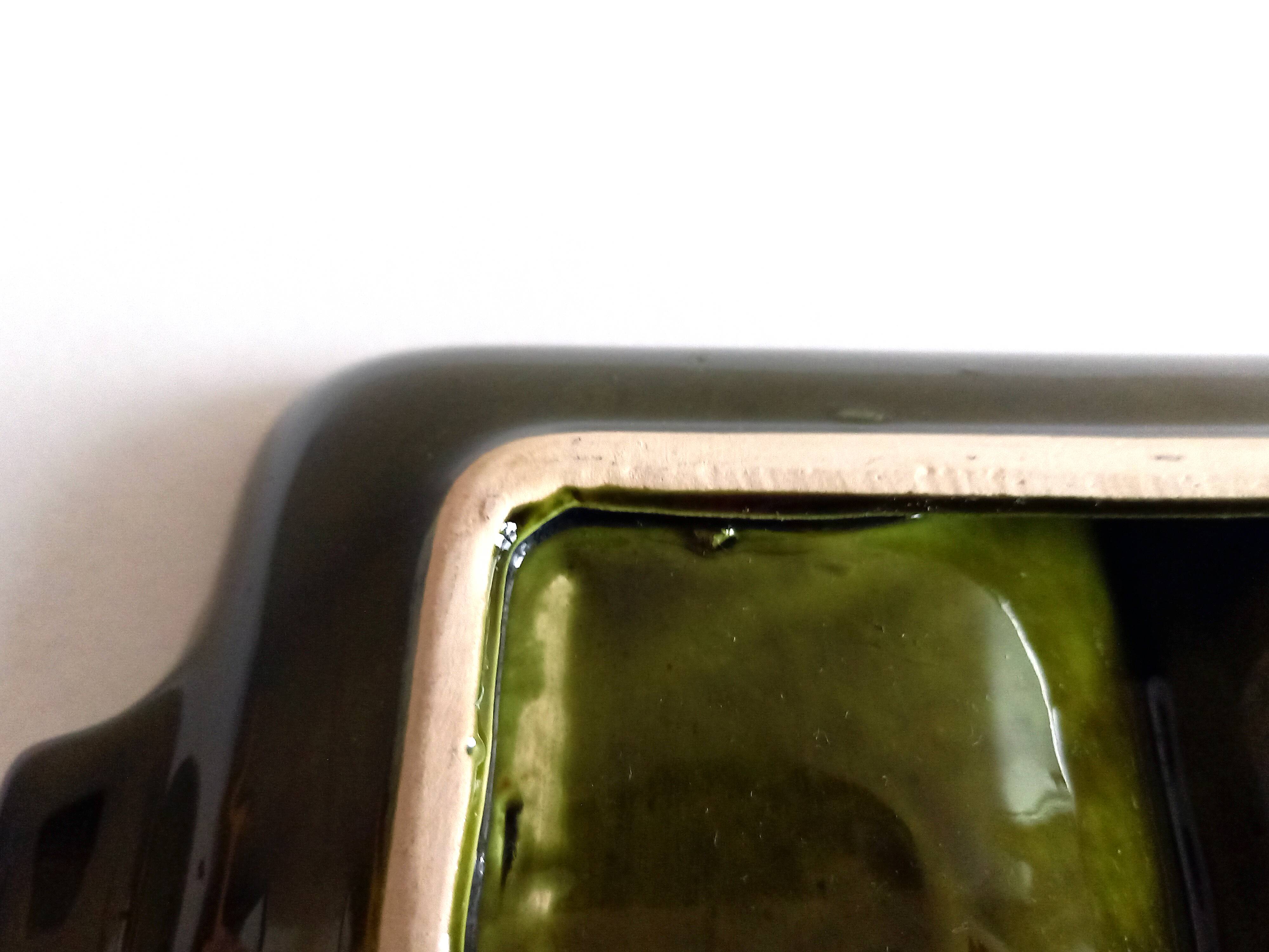 Former servant 3 compartments Glazed ceramic Signed Poët-Laval Vintage pottery 50s