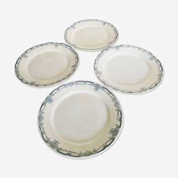 Set of 4 dinner plates in Sarreguemines Digoin earthenware, blue color, Vaucluse model