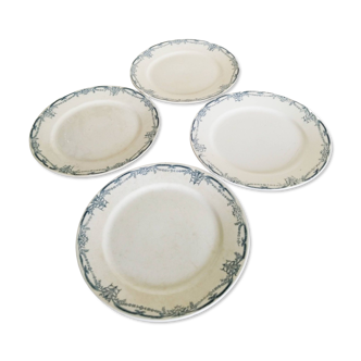 Set of 4 dinner plates in Sarreguemines Digoin earthenware, blue color, Vaucluse model