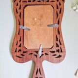 Miroir à main vintage en bois sculpté artisanal et incrustations os