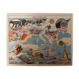 Old poster map of the Mediterranean from 1948 - JP Pinchon