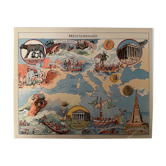 Old poster map of the Mediterranean from 1948 - JP Pinchon