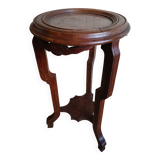 Guéridon ancien en bois massif avec plateau en marbre