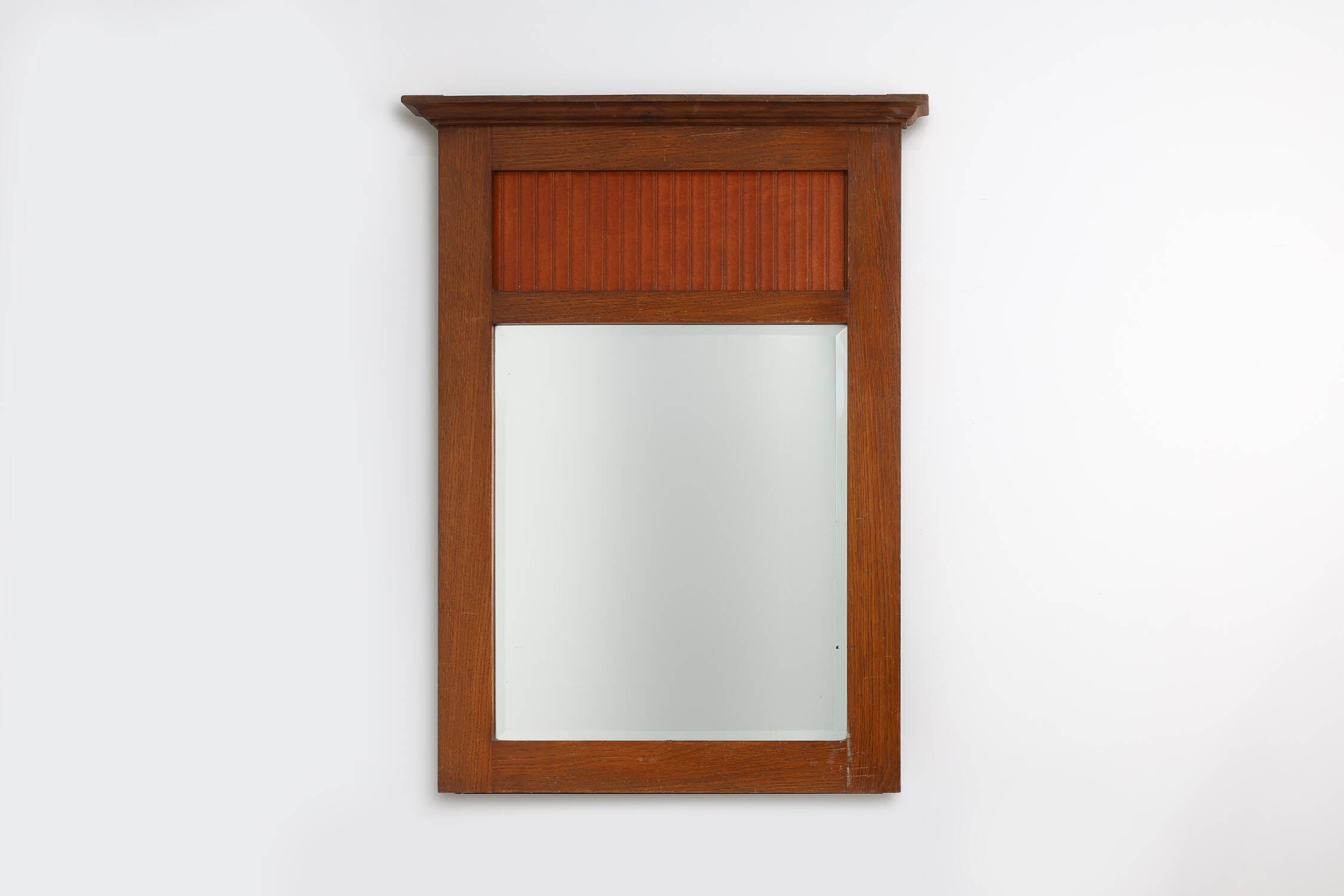 French Art Deco Oak Mirror with Fluted Panel, circa 1930