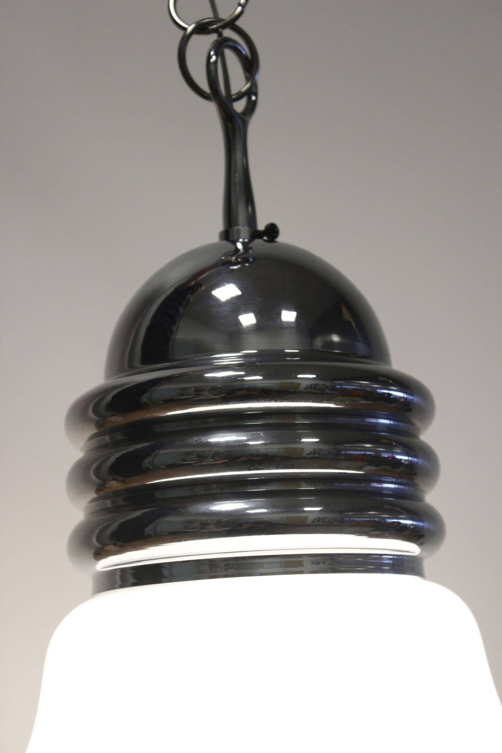 Vintage opaline & chrome bulb chandelier 1960s