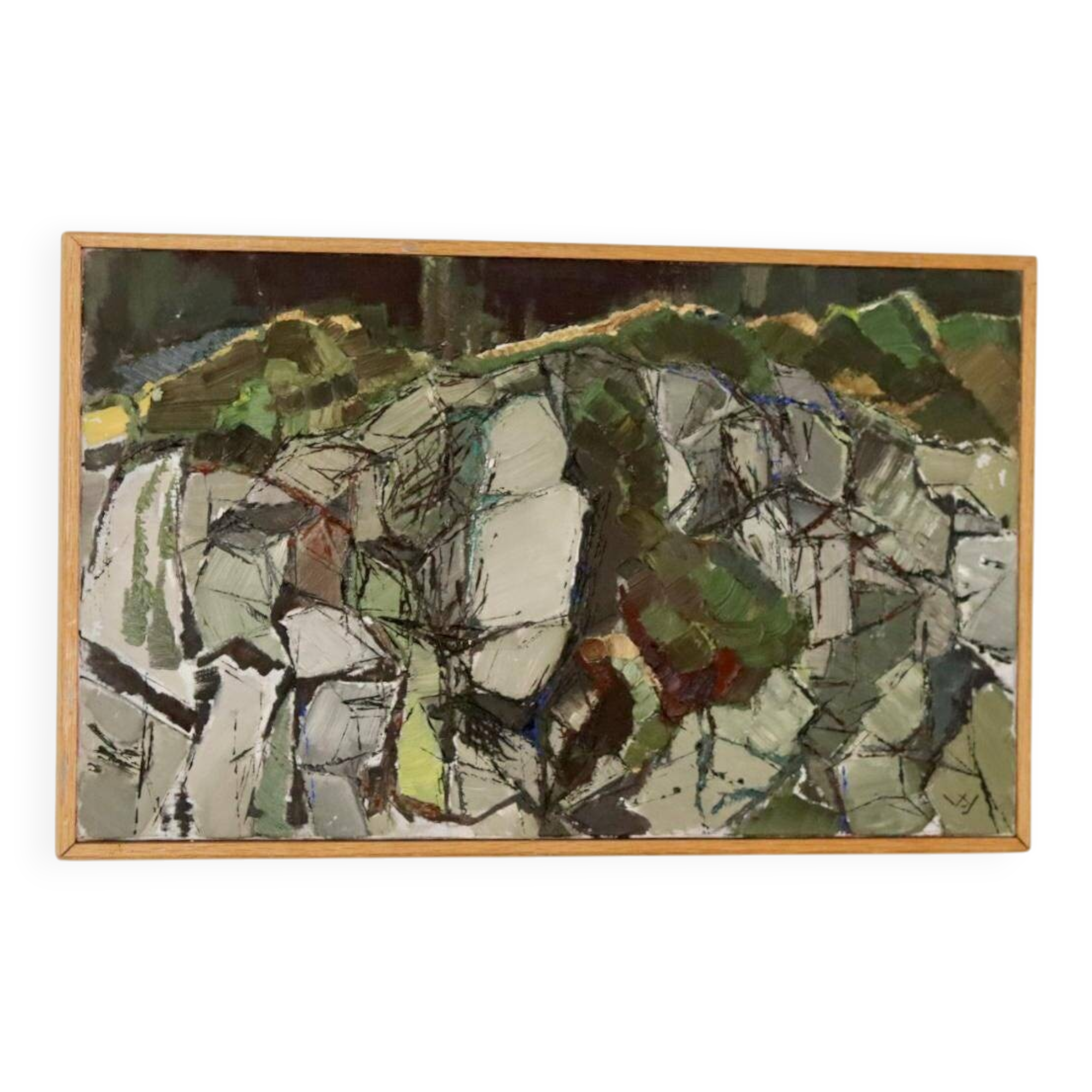 Swedish Oil On Canvas Painting "Composition in Green" - Vintage & Framed