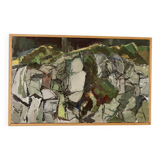 Swedish Oil On Canvas Painting "Composition in Green" - Vintage & Framed