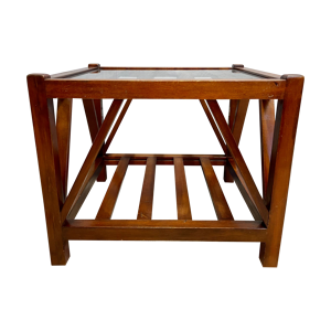 Table basse carrée indonésienne avec plateau en verre