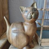 Wooden cat sculpture