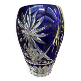 Vase Baccarat en Cristal Taillé Bleu Cobalt H 26 cm