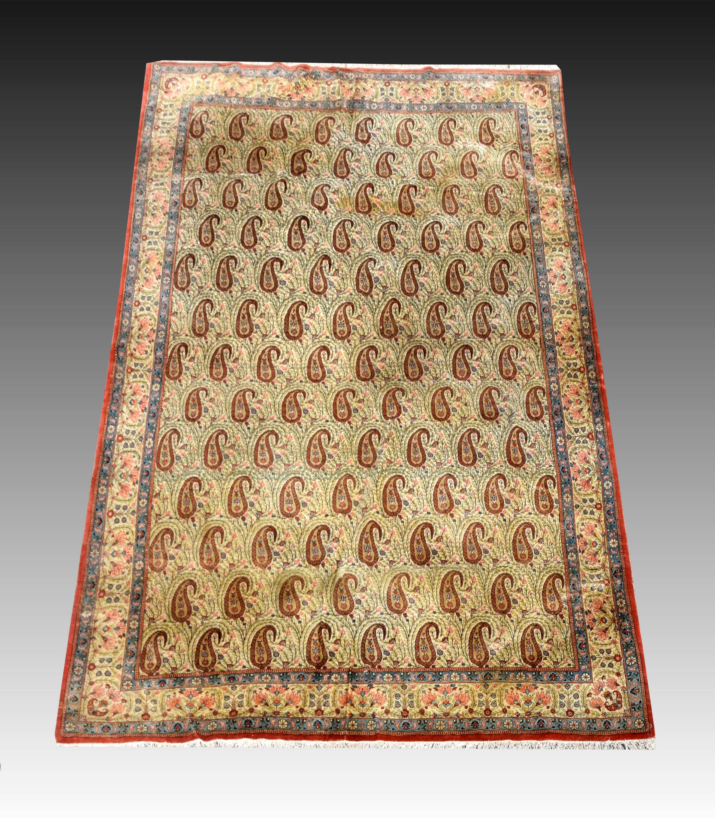 Large Oriental Rug Iran Ghoum, 4.07 x 2.45 M - Kurk Wool, Hand Knotted,