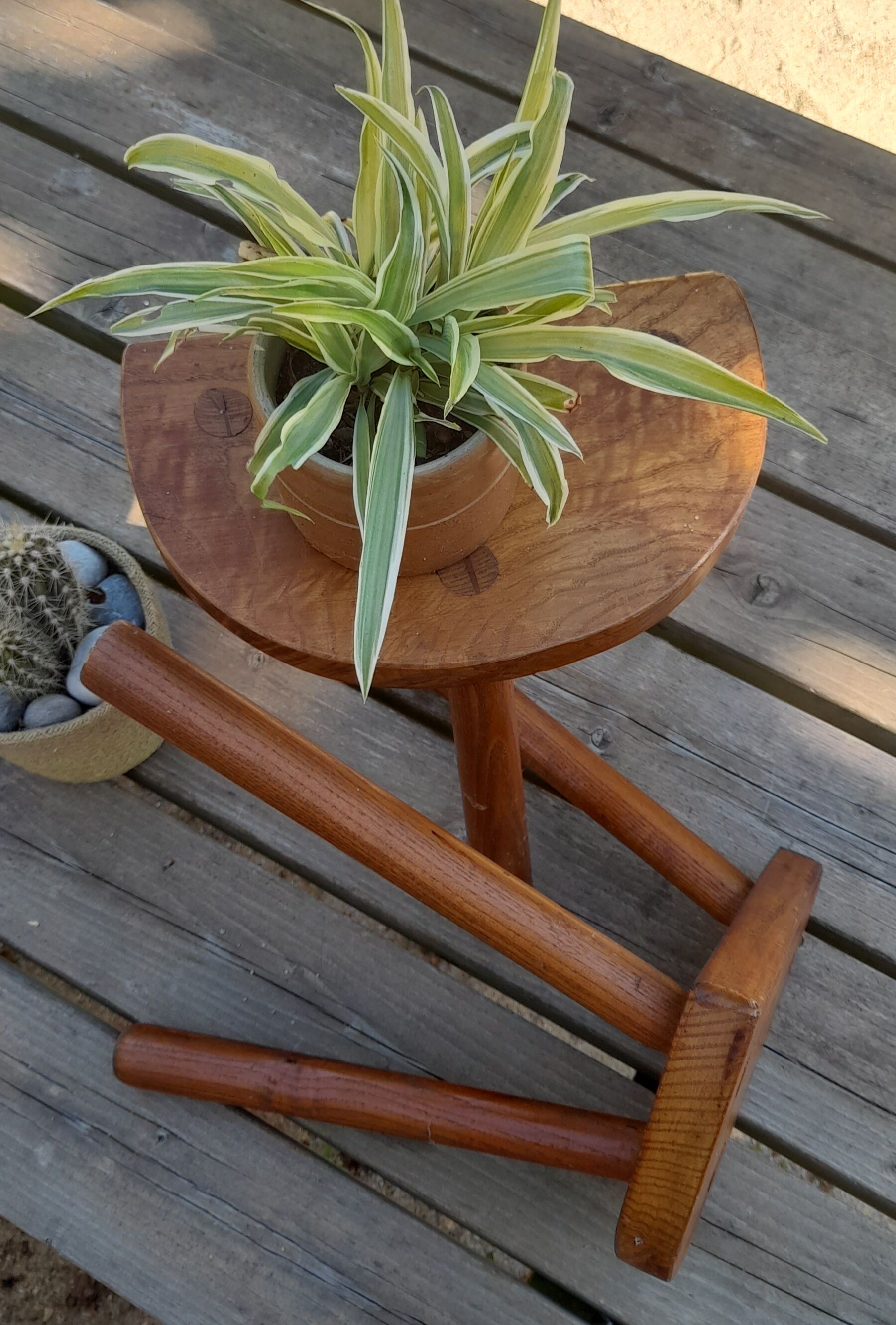 Duo of French half-moon farm stools tripod 60s