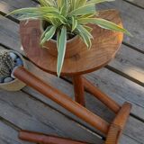 Duo of French half-moon farm stools tripod 60s