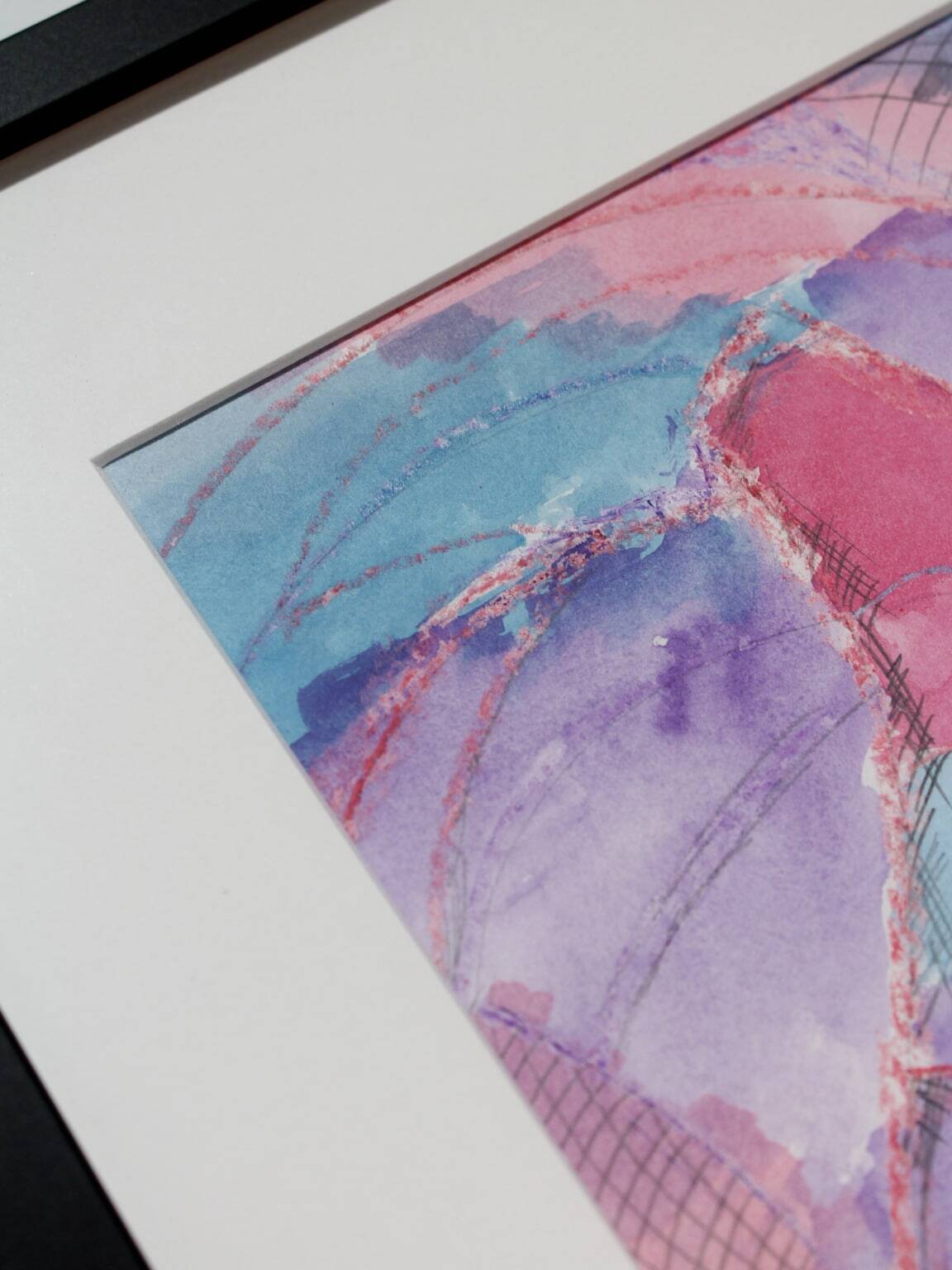 Nature morte abstraite #2, 32x32cm, Aquarelle, Pastel, Crayon