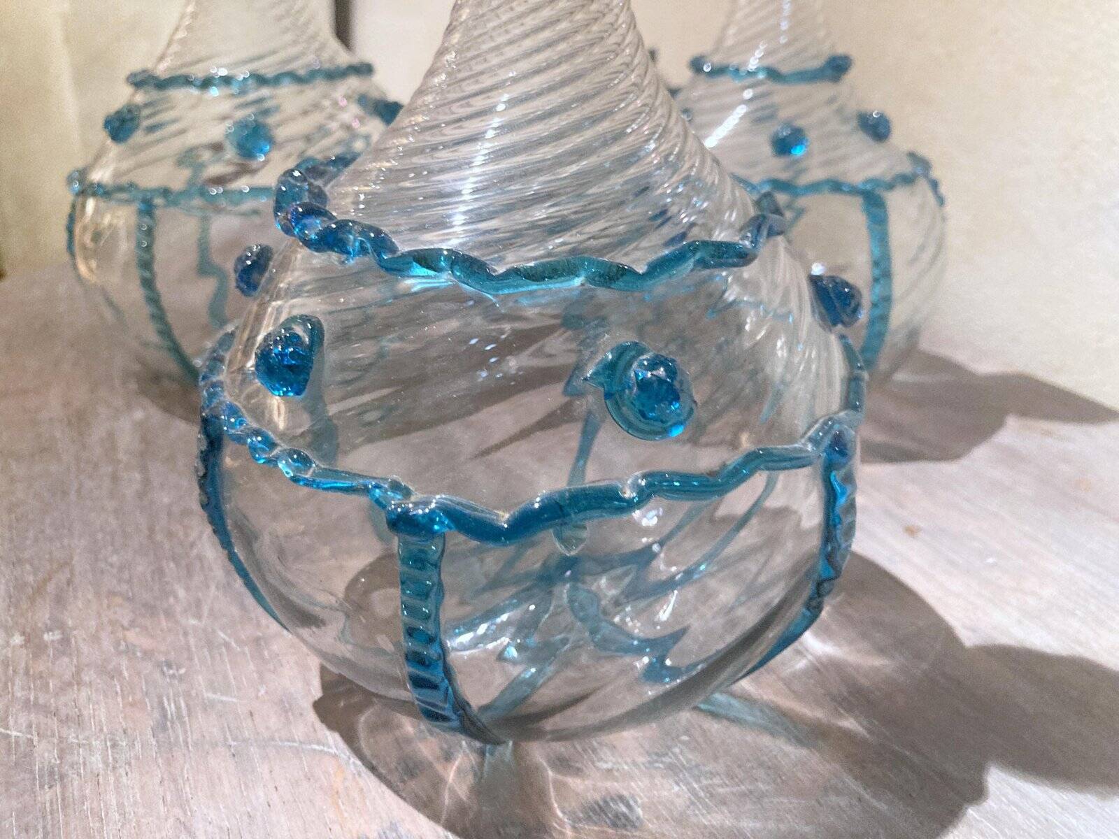 18th Century Italian Murano Clear Glass and Blue Trimmed Blown Glass Bottle