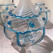 18th Century Italian Murano Clear Glass and Blue Trimmed Blown Glass Bottle