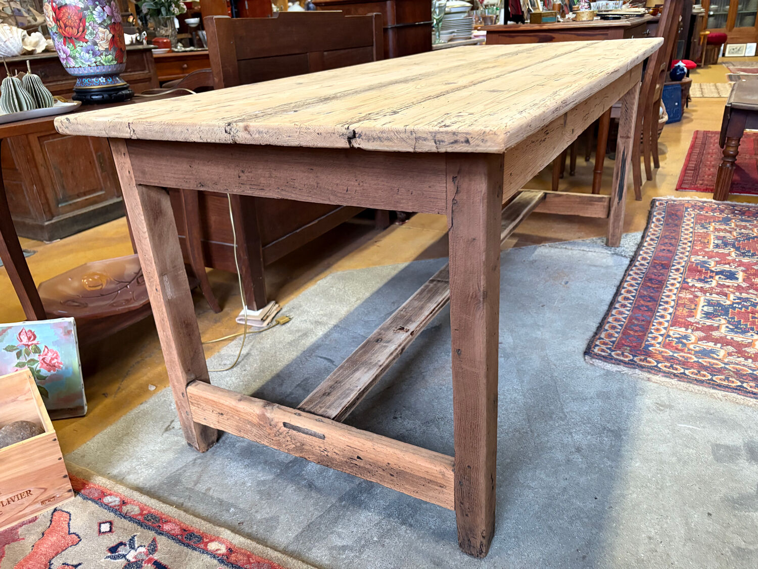 Old farmhouse table in solid wood with drawer – 182×76 cm –