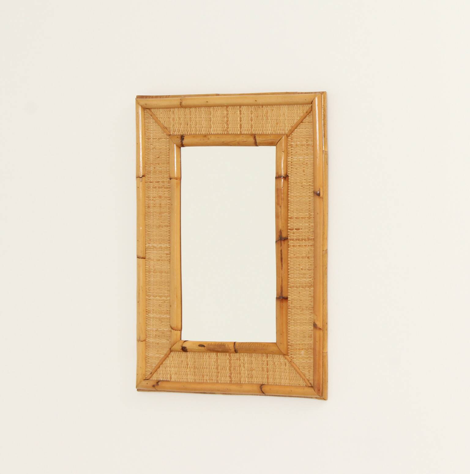 1970s wall mirror in rattan and cane, Spain