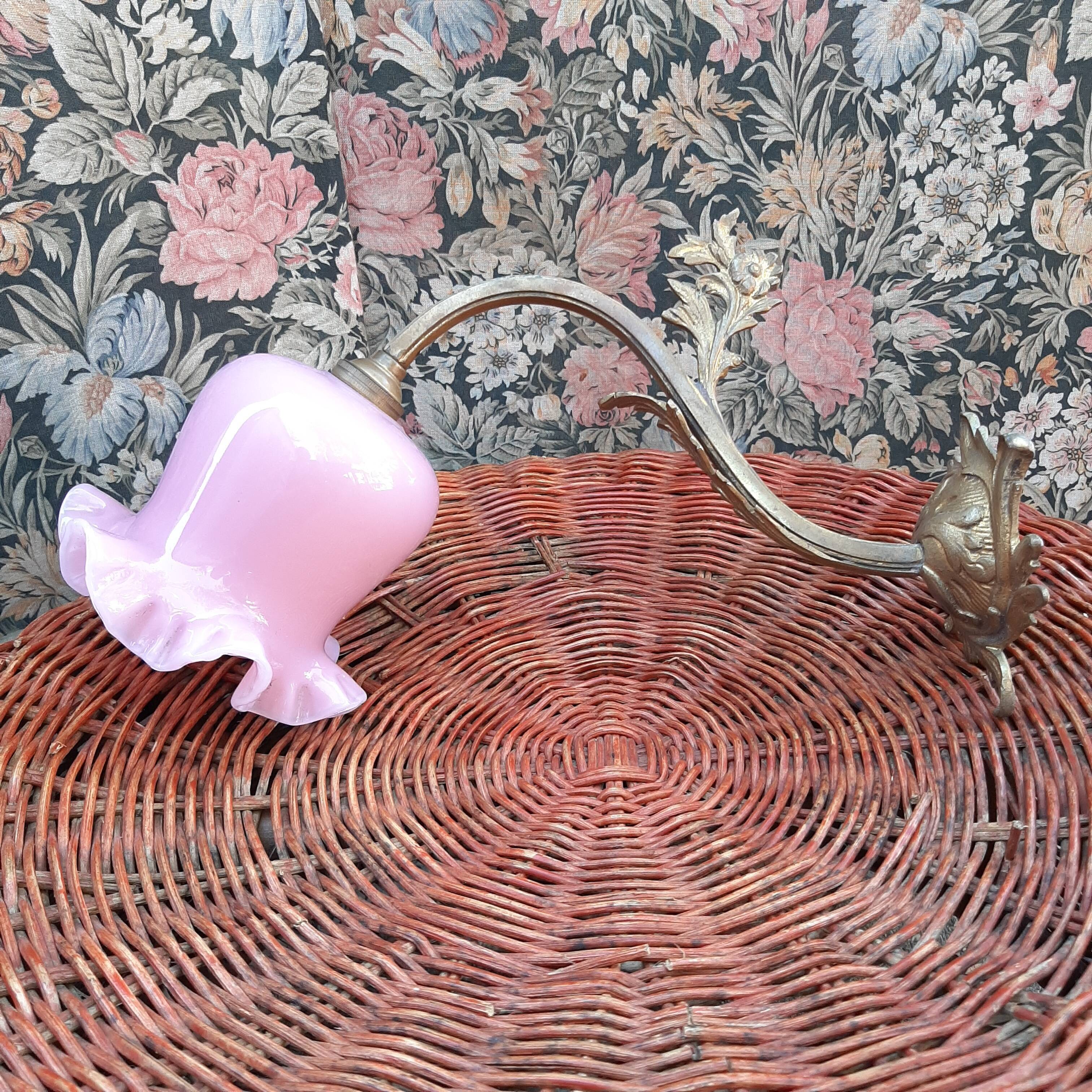 Bronze and opaline floral wall lamp