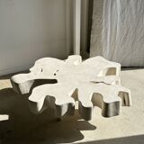 Very large whitewashed mango coffee table with an organic top D:140cm