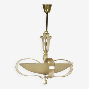 Brass and curved glass ceiling light from esc zukov, 1940s