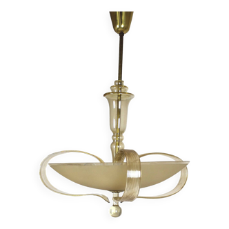 Brass and curved glass ceiling light from esc zukov, 1940s