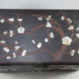 Ancient chinese box made of woolly wood and encrusted with mother-of-pearl