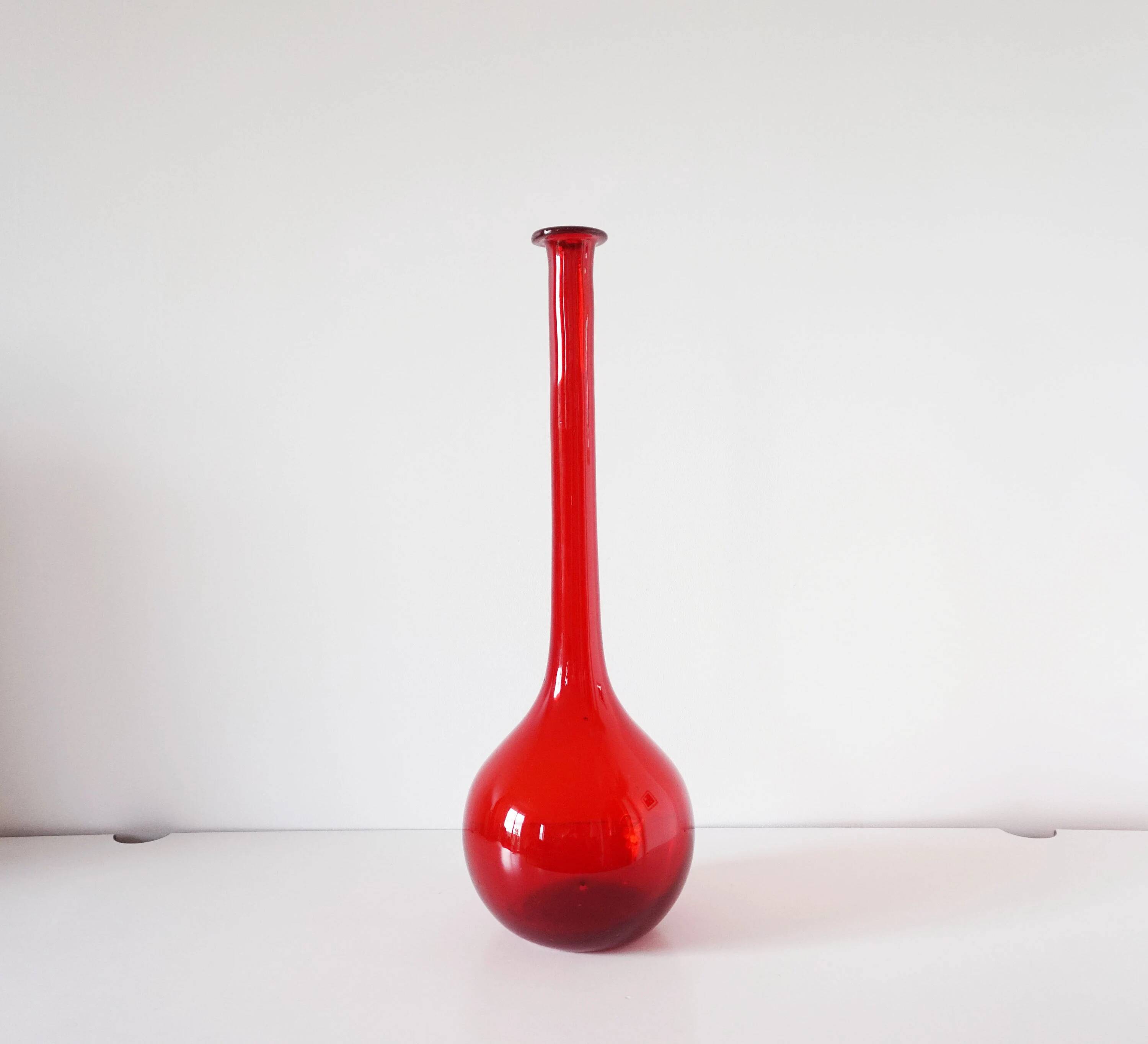 Italian blown glass bottle red EMPOLI