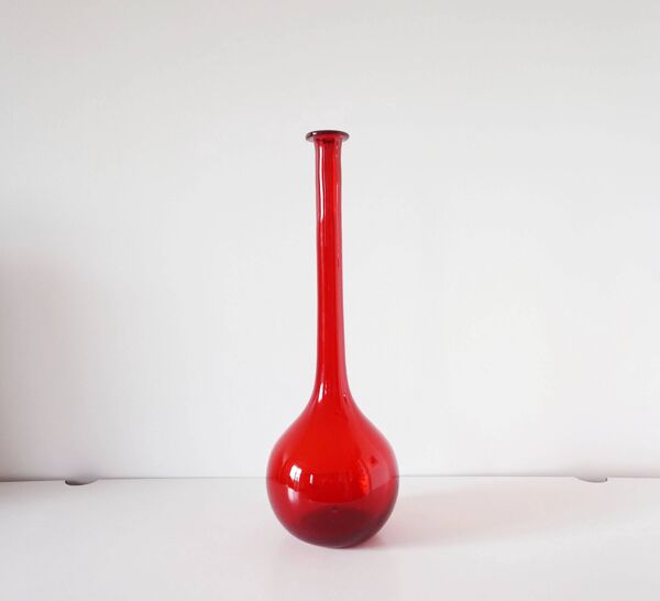 Bouteille Empoli italienne en verre soufflé rouge