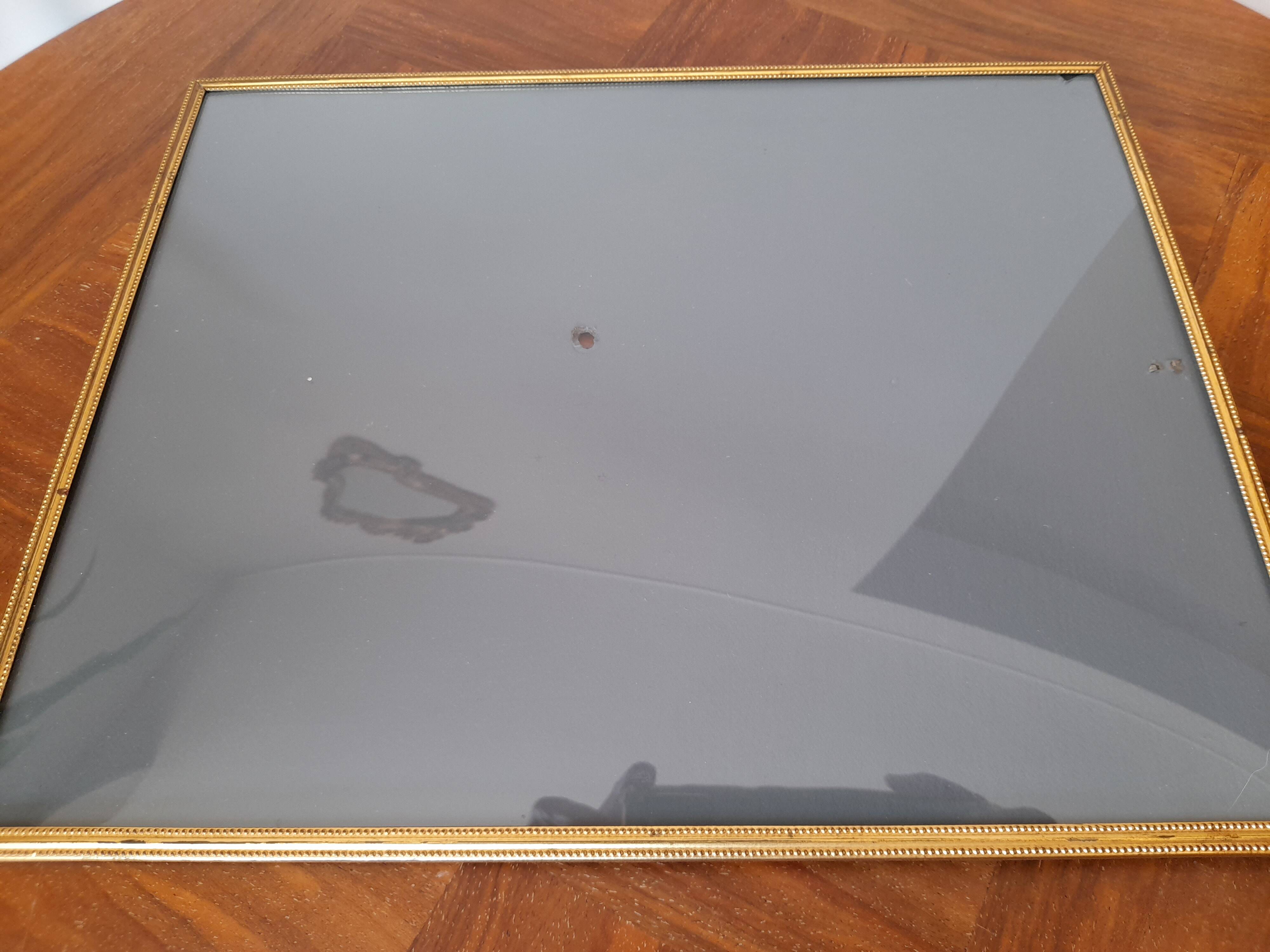 Rectangular curved glass frame 24 x 30 cm Vintage gold metal beads and edging