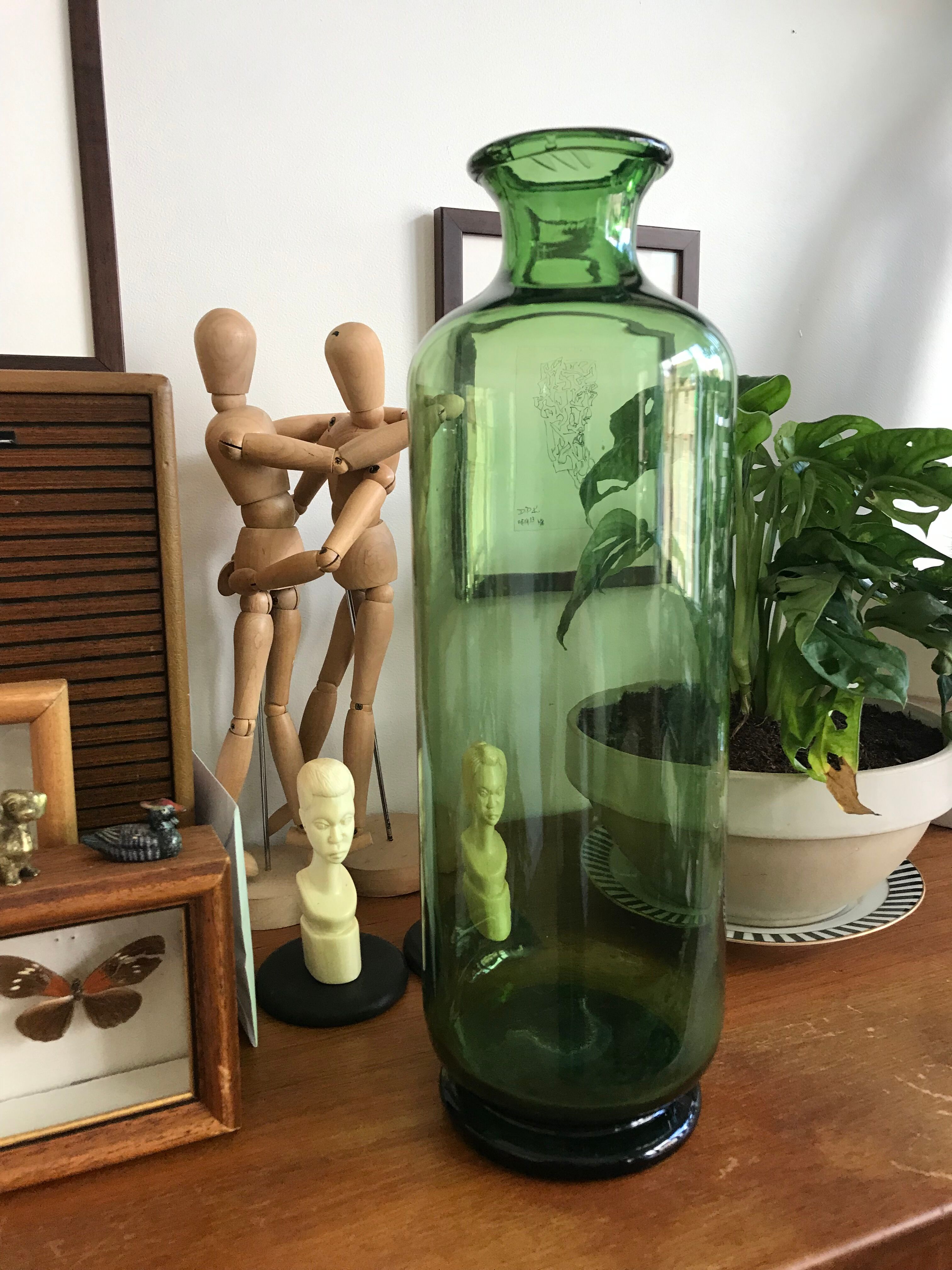 Green glass vase
