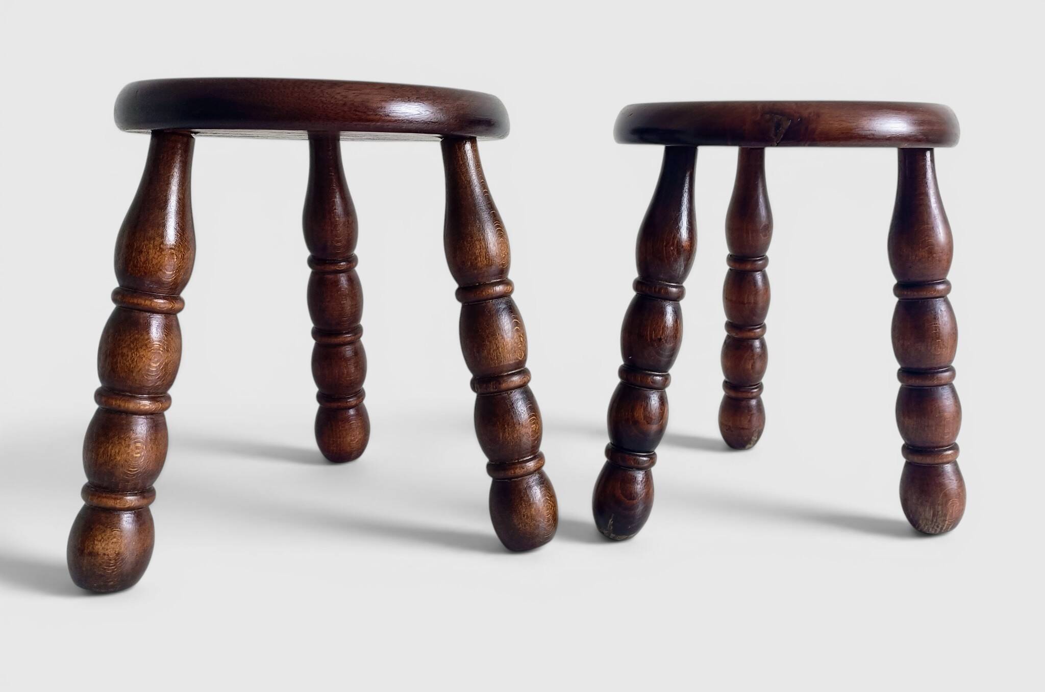 Mid-Century Chestnut Wood Stools Attributed to Charles Dudouyt, 1950s